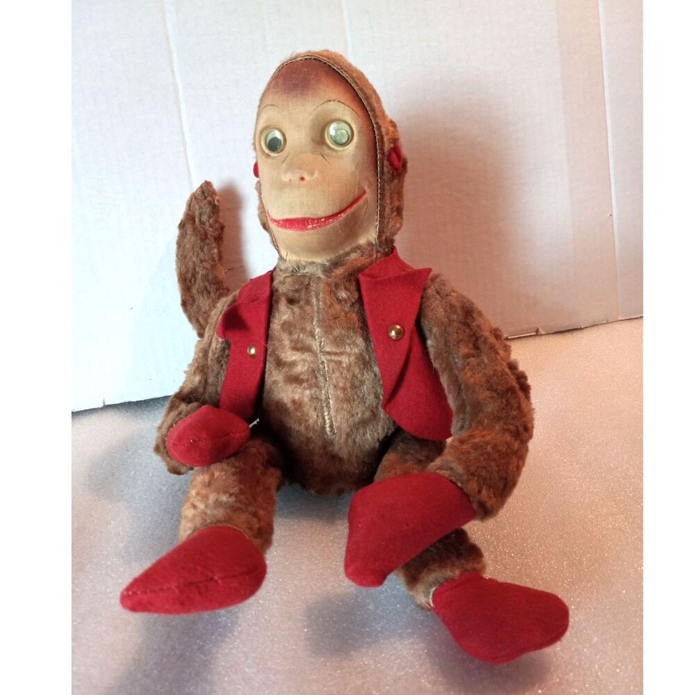 Vintage Stuffed Bellhop Monkey Doll Unknown Maker Midcentury or Earlier